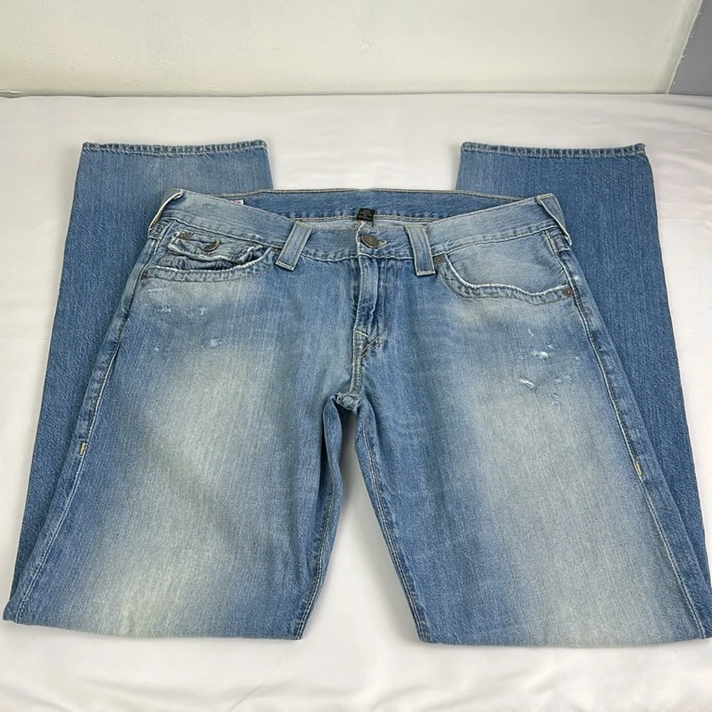 True Religion‎ Men 32 Faded Distressed Straight Flap Pockets Jean